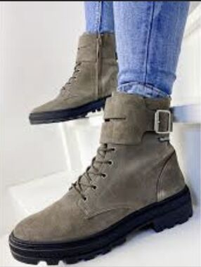 Palladium Taupe Suede Ankle Boot with Metal Buckle